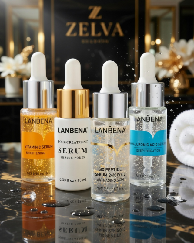 Combo LANBENA Sérums Vitamina C 24K Ácido Hialurónico y Poros